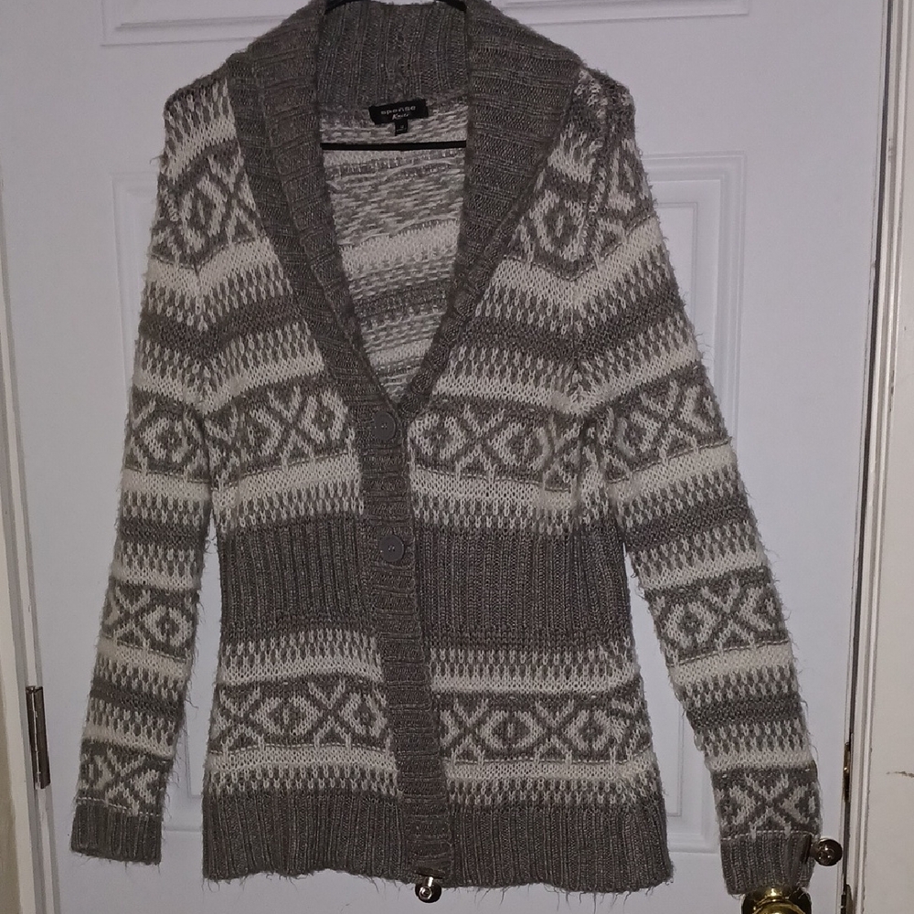 Spense Gray and Cream Patterned Cardigan